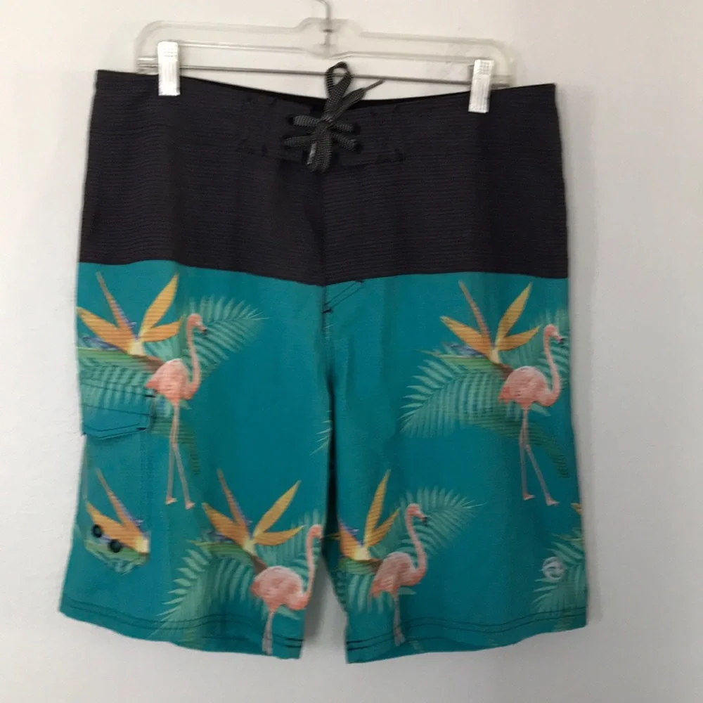OCEAN CURRENT SWIM TRUNKS SIZE 34 FLAMINGO FLORAL PATTERN EXCELLENT CONDITION! - Picture 1 of 6